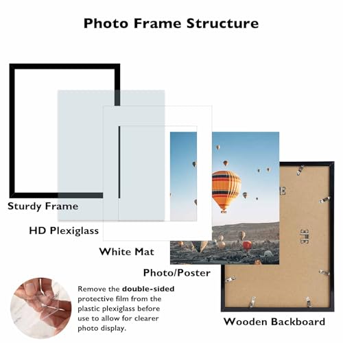 Image of JCJMY 11x14 Picture Frame with 8x10 Mat, Display Photo 8x10 with Mat or 11 x 14 Without Mat, Wall Hanging Large Frame with Shatter Resistant Plexiglass, Black