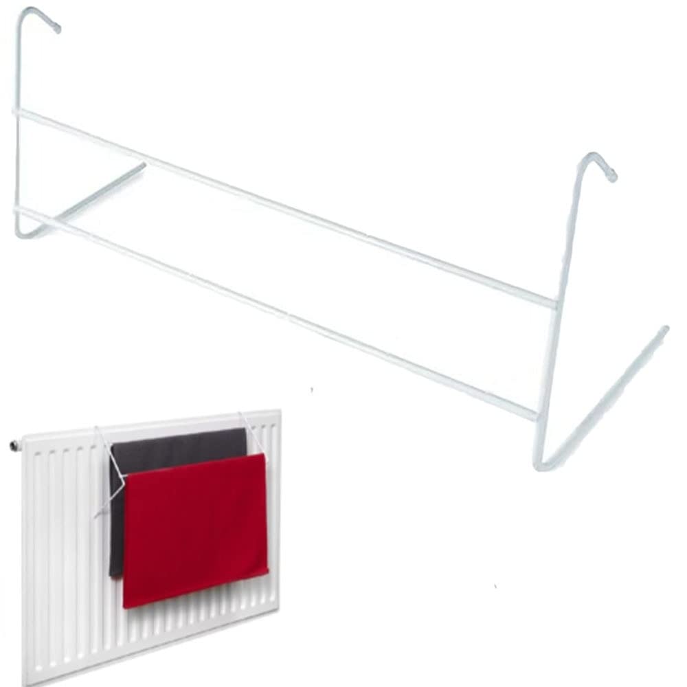 ARUUJ 2 Bar Radiator Airer Clothes Drying Rack White - Indoor Laundry Washing Line Bathroom Hanging Dryer - Lightweight Portable Metal Twin Rail Towel Socks Hang Dry Holder (1 Airer)