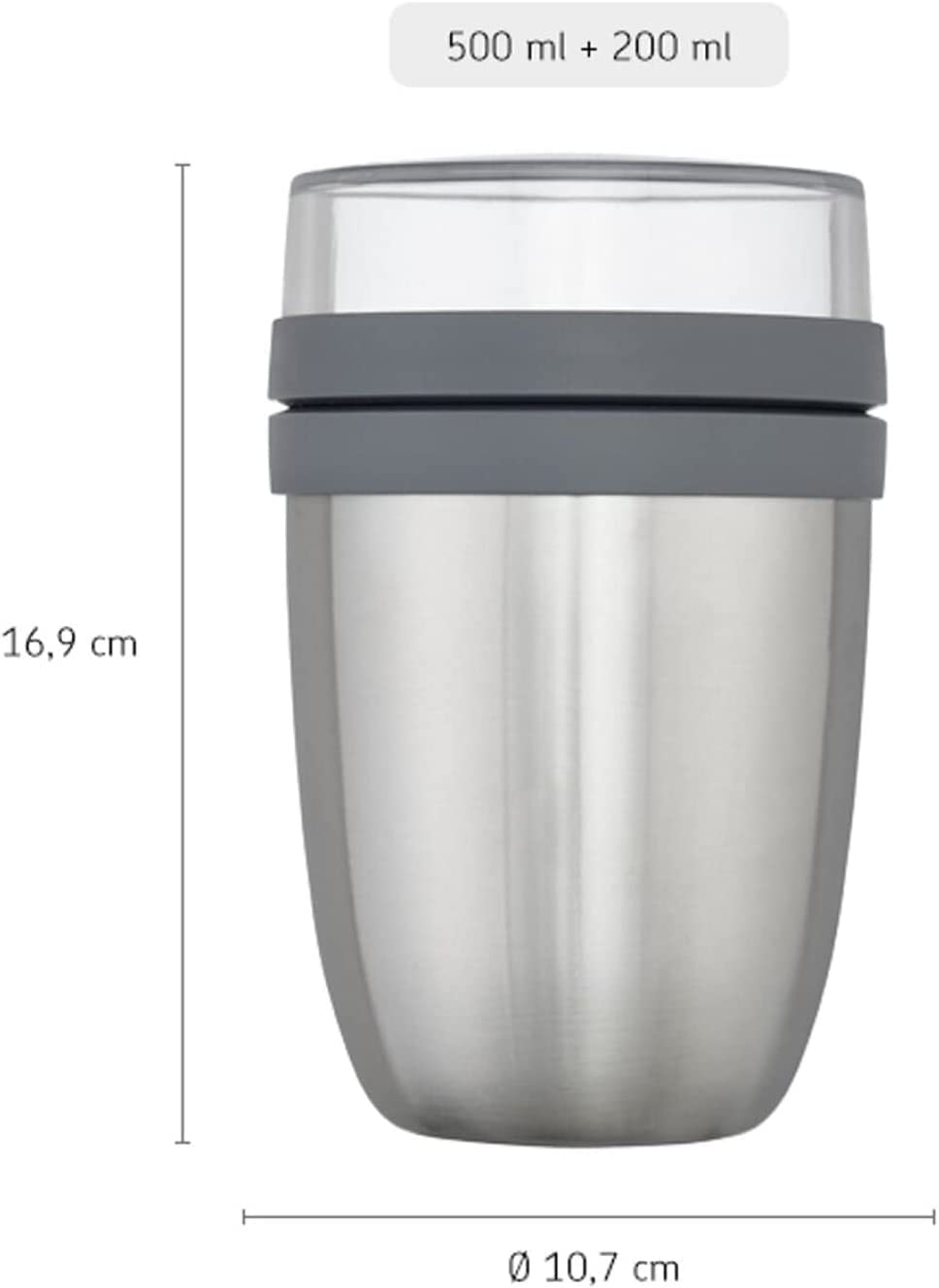 Mepal Lunchpot Ellipse Set mit faltbaren Löffel – Cool Grey – 500 ml praktischer Thermo-Essensbehälter, Joghurtbecher, to go Becher – Hält Speisen Lange warm oder kühl, polypropyleen, 500 + 200 ml