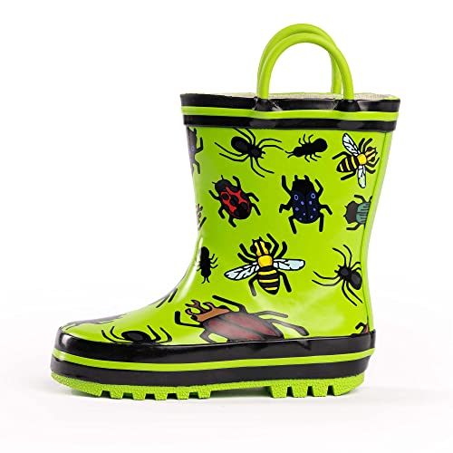 Norty Rubber Rain Boots For Kids - Waterproof Rubber Boots Boys And Girls Solid & Printed Rainboots For Toddlers And Kids - Bugs And Insects #TOP3