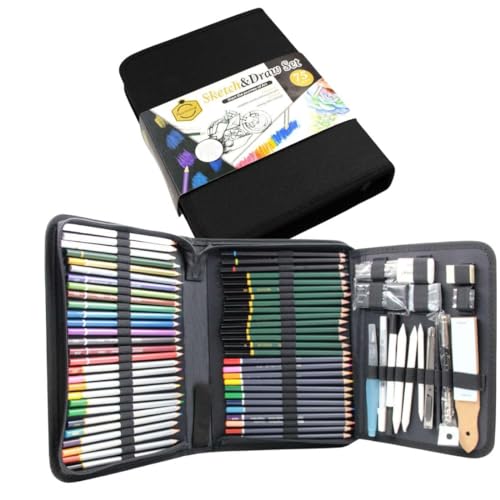 Image of Pieces Professional Drawing Pencils and Sketch Kit for Artist (75)