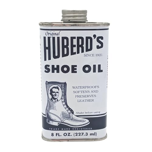 Huberds Shoe Oil 8 oz Leather Conditioner and Waterproofer for Boots Shoes and Leather Gear. Easy Pour Liquid Formula Softens and Protects Leather. Since 1921.