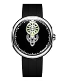 CIGA Design Reloj Automático Hora Errante - Time Cipher 45mm: Caja Acero Plateado, Esfera Negra Super-LumiNova, Correa Caucho Fluorado, Cristal Zafiro 5ATM