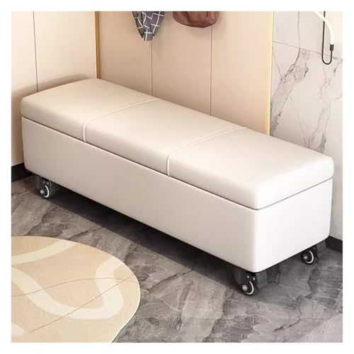 Banc ottoman extra long à roulettes en fourrure crème