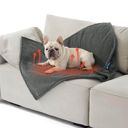 Image of Bedsure Self Warming Blanket for Medium Dogs & Cats - Waterproof, Washable Couch Protector, Sherpa Fleece Puppy Blanket, Soft Plush Reversible Throw, 30 inchX40 inch, Grey