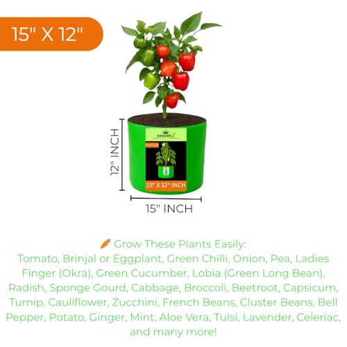 Image of Kingwell grow bags 15x12 inch pack of 20 For Terrace Garden Vegetable Plant Grow Bags Fruits Growing Containers For terrece Gardening