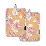 Soporte para ollas grandes de membrillo japonés con diseño floral para cocina, guantes de horno con bolsillo, resistentes al calor, almohadillas calientes de cocina, paquete de 2