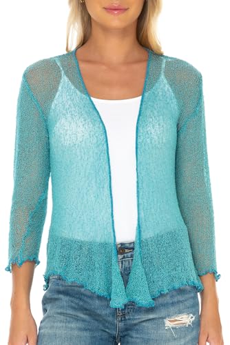 SHU-SHI Womens Sheer Shrug Tie Top Cardigan Lightweight Knit,Sky Blue,One Size