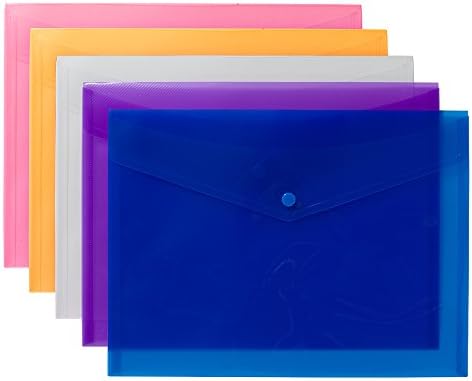 EDUCATES 5X High Grade A4+ Coloured Stud Press Wallets Plastic Document Envelope Folders