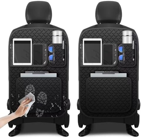 Ahsrnl Back Seat Protector 2 Pack Fit For Mazda CX-50 Car Kick Mats with Touch Screen Tablet Holder Storage Organizer Waterproof Dirt Proof Faux Leather Auto Accessories for Kids (1 Pair Black)