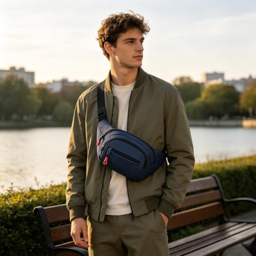 Fanny Pack for Men, Polyester Fiber Water-Resistant Easy to Clean Multi-Compartment Waist Bag with Adjustable Shoulder Strap,Lightweight Unisex Rich Usage Scenarios Waist Pack for Travelling Running - image 3