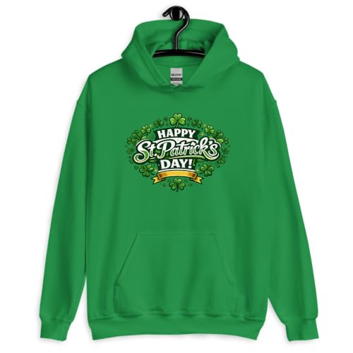 Image of Maydear Happy St. Patrick's Day Hoodie for Men Women Lucky Shamrock Graphic Hooded Sweatshirt