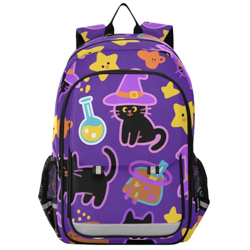 sport backpack for kids 8-12： lightweight book bags for kids in assorted colors - Orange Halloween Pumpkin Black Cat
