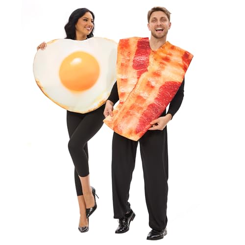 Funnlot CosExpert Couples Halloween Costumes 2024 - Egg and Bacon Costumes for Adults, One Size