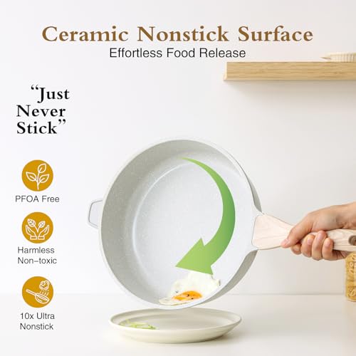 Image of Kordisen Nonstick Ceramic Deep Frying Pan with Lid, 12 Inch, 5 Qt, Grey