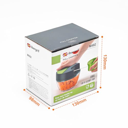 Miniatura 9 de Ibergrif M502 Manual Chopper With Rope, Multifunctional Vegetable Chopper, Vegetable Chopper With Feed Port, Bpa Free, Easy Pull Food Chopper For Vegetables Meat Nuts