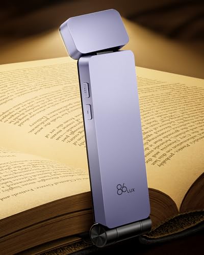 86lux Reading Light, Rechargeable Book Light for Reading in Bed, Ultralight Clip-on LED Bookmark Lamp with 3 Amber Colors & Stepless Dimming for Night Reading for Book Lovers, Kids, Purple