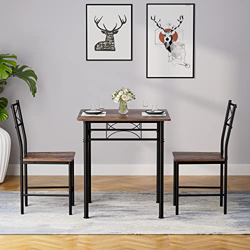 Join Iron 3-Piece Kitchen Dining Room Table Set For Small Spaces，Iron Wood Square Table With 2 Chairs For Kitchen Dining Room Furniture #TOP1