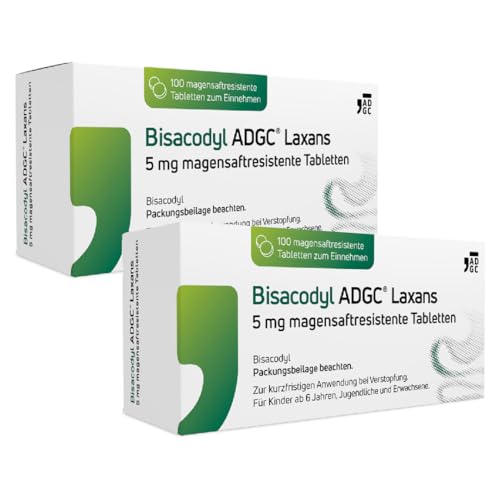 BISACODYL ADGC Laxans 2x 100 St - Abführmittel bei Verstopfungen für erleichterten Stuhlgang - wirksam und gut verträglich Stuhlweichmacher - Darmbewegung wird angeregt planbare Erleichterung