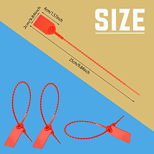 100 Pieces Plastic Tamper Seals 250 mm Self-Locking Tie Tags Red Security Seals Disposable Safety Pull Tie for Home Office Garage Workshop Fire Extinguishers