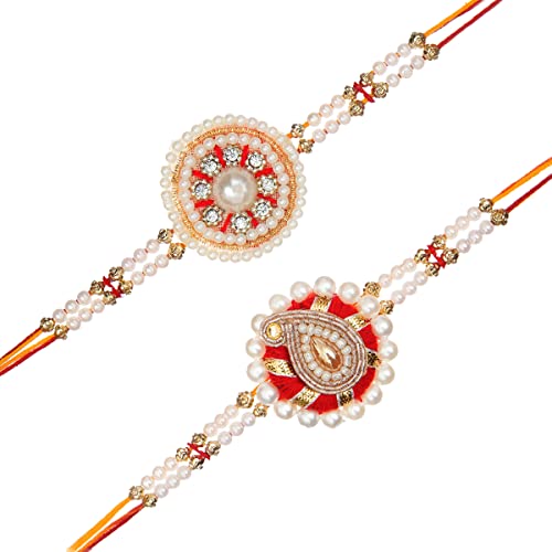 Image of eCraftIndia Set of 2 Designer Rakhis For Men with Roli Chawal Pack - Rakhi for Brother