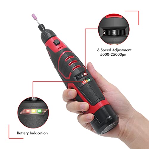 12V Rotary Tool, Cordless Power Rotary Tools Kit With 74 Pcs Accessories, 6 Variable Speed 5000-25000Rpm, 2000Mah Battery, For Cutting Sanding Carving Drilling Engraving Cleaning Sharpening Diy #TOP3