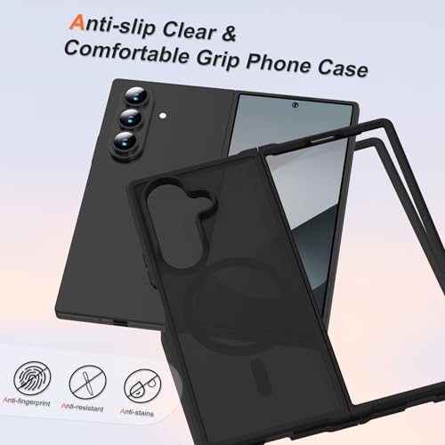Image of ORETECH Magnetic for Samsung Galaxy Z Fold 7 Case, Translucent Back Non-Slip Hard PC Shockproof Bumper Protective Phone Case Cover for Samsung Z Fold 7 - Black