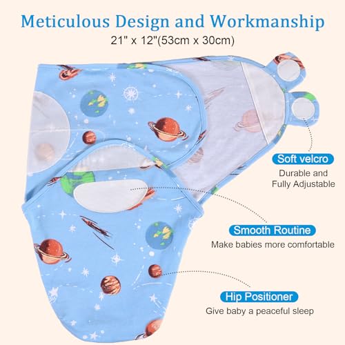 Image of david's kids 100% Cotton 3 Pack Baby Swaddle Wrap for 0-3 Months, Soft Breathable Swaddle Blanket for Newborn Infant, Adjustable Baby Wrap Sleep Sacks for Boys Girls, Newborn Essentials, Space