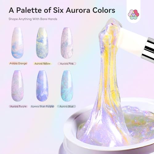 Image of SAVILAND Advanced Non-Sticky Solid Builder Nail Kit: 6PCS Aurora Colors 30 Days Long-Wear Sculpting Gel for Nails Art 4 in 1 3D Gel Nail Art with Castor Oil Salon Use