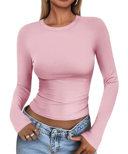 Cuptacc T Shirt Langarm Damen Rundhals Slim Fit Longsleeve Top Basics Enge Langarm Oberteile Schnelltrocknend Faltenfrei Wickelshirt Pfirsich L Cuptacc T Shirt Langarm Damen Rundhals Slim Fit Longsleeve Top Basics Enge Langarm Oberteile Schnelltrocknend Faltenfrei Wickelshirt Pfirsich L