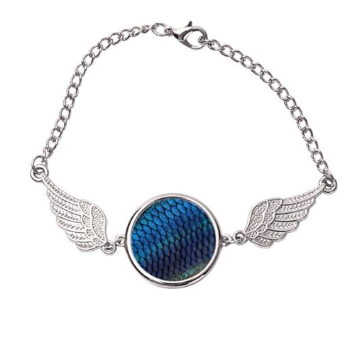 Bracelet ailes d'ange en métal bleu taille M pour look tendance