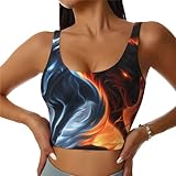 Cozy for Ice and Fire Flame Wolf Art Yoga Bra for Women Girls, U-Shaped Back Tops with Pads Control Shapewear Outfit for Sports Fitness