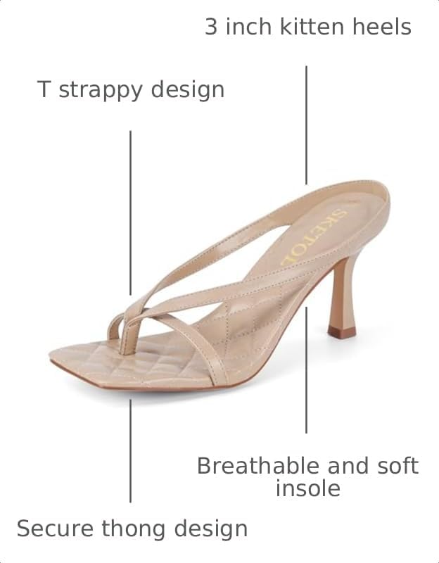 Kitten Heels for Women Square Toe Sandals Flip Flop Heels Thong Sandals Comfortable Summer 2 Inch Heels Sandals thumbnail