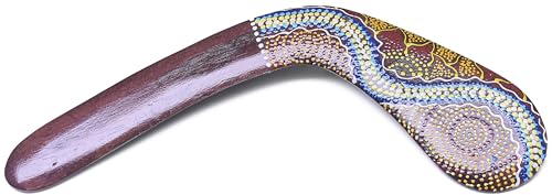 Boomerang marrón de madera de 40 cm, diseño tradicional aborigen pintado a mano, decorativo y funcional para juego y exhibición miniatura 2