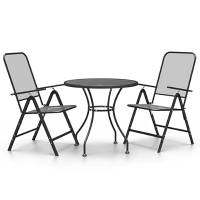 GHVBNMF 3-Piece Garden Dining Set Anthracite Expanded Metal Mesh Bistro Set with Round Table and 2 Foldable Chairs Adjustable Backrests Outdoor Furniture for Patio Balcony and Terrace