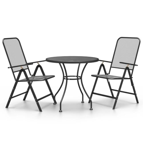 XHNIFBN 3-Piece Foldable Metal Garden Dining Set Anthracite Round 31.5"