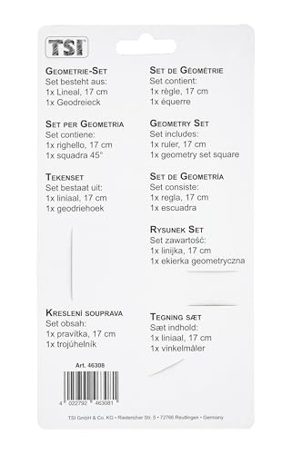 TSI Geometrie-Set (Lineal 17 cm und Geodreieck mit Griff 16 cm), Art. Nr. 46308