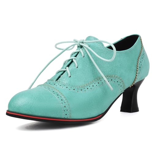 Chaussures femme petit talon Lizoleor à bout rond et lacets rétro