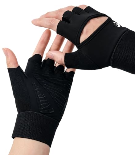 Workout Gloves Gym for Men Woman, Anti-slip Fingerless Pull Up Gloves Gym Gloves for Women Weight Lifting, Adjustable Wristband Workout Gloves Womens Weight Lifting Gloves for Men (Black, Large)