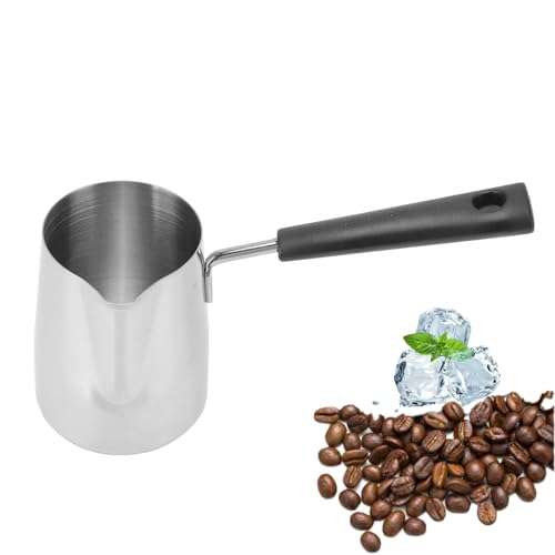 Leopacat Cafetera Turca,Olla Calentadora de Mantequilla de Leche Acero Inoxidable, Mini Jarra de Superficie Brillante con Boquilla,Olla para de Café Expreso,Derretir Estufa para Té CalefaccióN 350mL