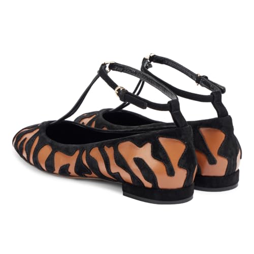 Zszszsu Women's Chic Round Toe Strappy Flats Chunky Low Heels Ankle T-Strap Shoes for Party Daily Outfit Size 4-16 US2