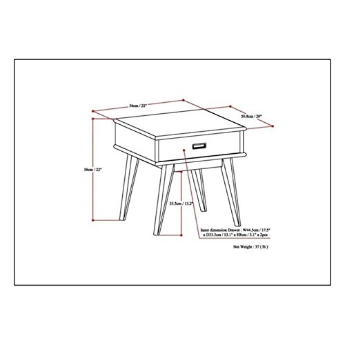 Simplihome Draper Solid Hardwood 22 Inch Wide Rectangle Mid Century Modern End Side Table In Medium Auburn Brown With Storage, 1 Drawer, For The Living Room And Bedroom #TOP2