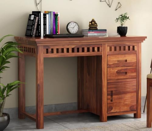 Image of Solid Sheesham Wooden Study Table & Desk with Drawer for Office and Home | Computer Laptop Table | Reading & Writing Desk | Laptop Desk (Honey C)
