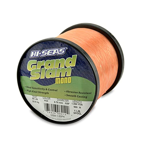 Hi-Seas Grand Slam Monofilament Line, 50 lb / 22.6 kg Test, .028 in / 0.70 mm Dia, Pink, 1060 yd / 969 m
