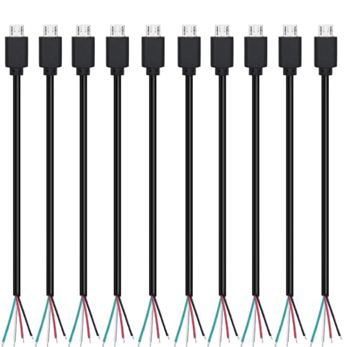 RUNCCI-YUN 10Stück 30cm 28AWG Micro USB Stecker Pigtail Stromkabel, 5V 2A Micro USB Stecker auf 4-Poligen Blanken Draht Offenes Ende, USB Pigtail Kabel-Verlängerungskabel, für LED-Leuchten