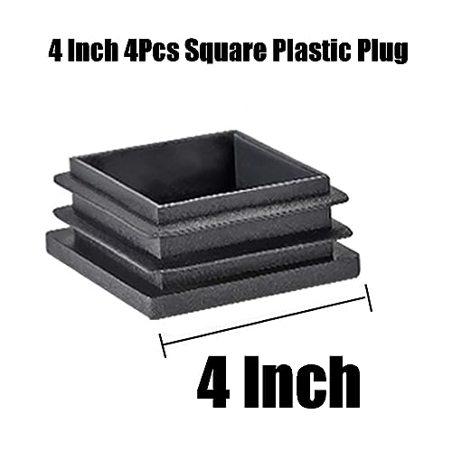 Image of Square Tubing Plug Cap 4 Inch, Plastic Plugs (100mm x 100mm) 4Pcs, Tubing End Cap Chair Glide Insert Finishing Plug, Black