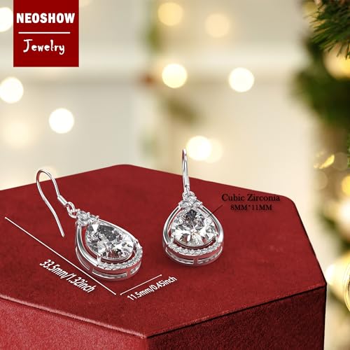 18K White Gold Plated Sterling Silver Teardrop Cubic Zirconia Drop Dangle Earrings for Women Pear Cut CZ Diamond Dangle Earrings Hypoallergenic Jewelry3