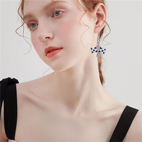 Coadipress Race Charm Earring for Women - Black & White Checkered Flag Dangle Drop Earrings - Race Day Gift for Racers & Fans2