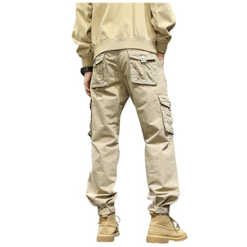 Men's Hiking Cargo Pants Joggers Slim Fit Stretch Casual Cotton Work Thick Pants with Pockets Drawstring Waist4
