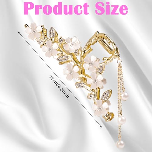 Pinza para cabello floral elegante con perlas y metal miniatura 2